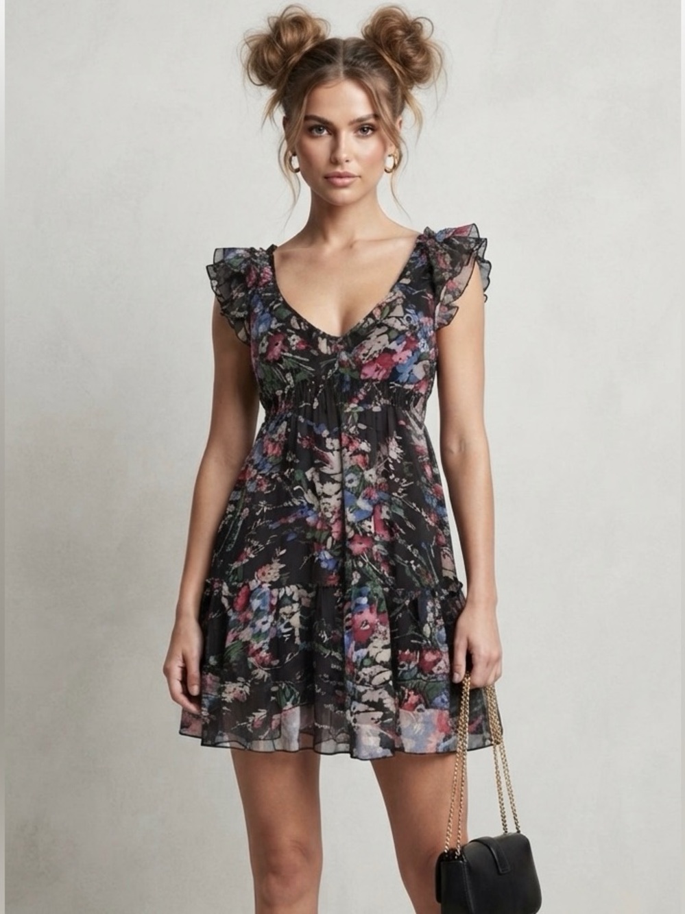 🏝️ Lipsy London Floral Babydoll Dress Size 2